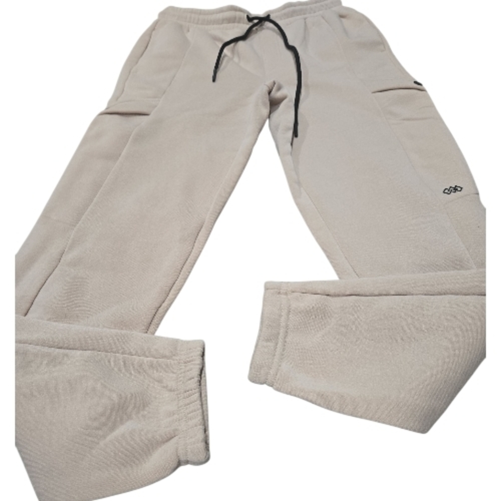 Men's Beige Medium Fleece Lined Joggers with Drawstring